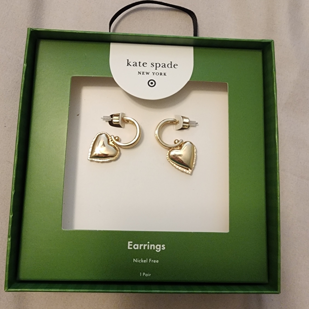 kate spade gold heart hoop drop earrings